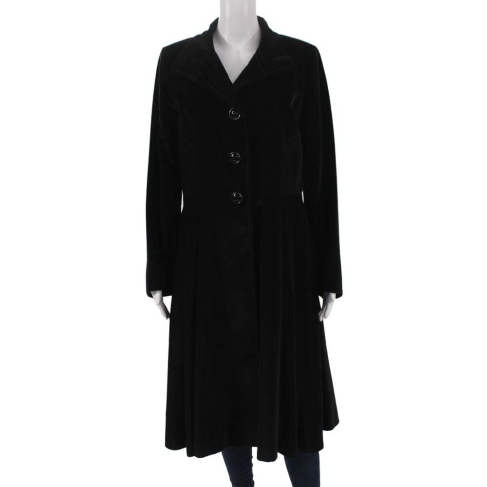 George Simonton Women Fit & Flare Velvet Black Collared Button Coat Size 6